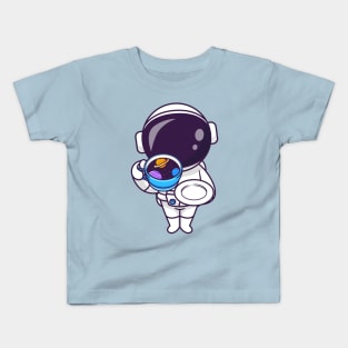 Cute Astronaut Drink Coffee Space Cup Cartoon Kids T-Shirt